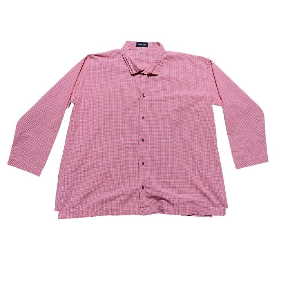 NWOT Eskandar Red Gingham Button Up Shirt Size 1 Small Cotton Boxy Lagenlook